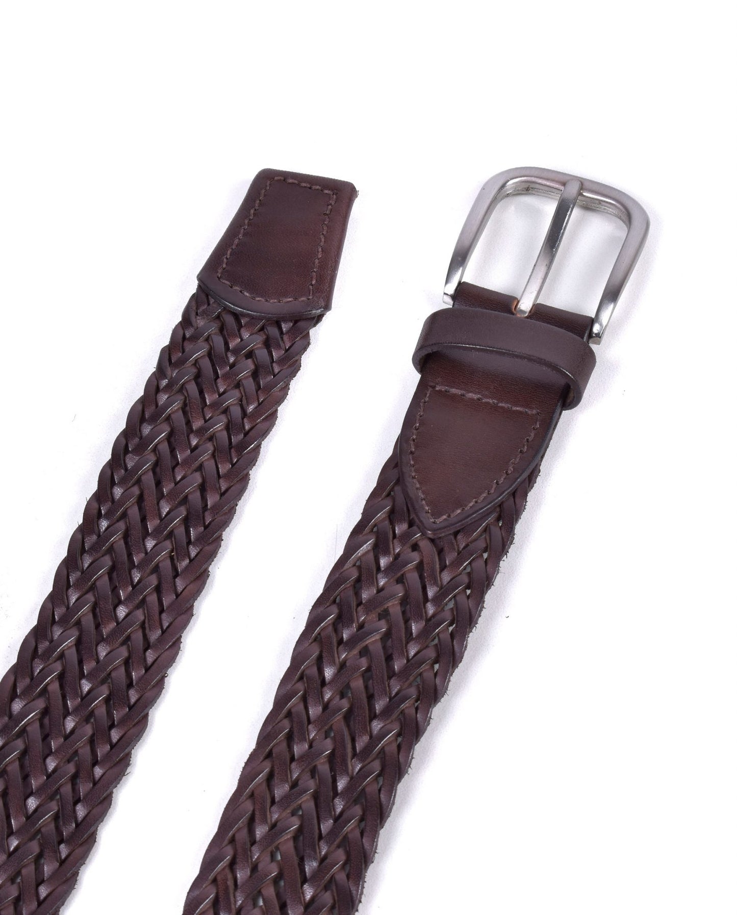 Braided Leather Belt - Brown