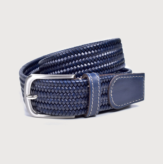 Braided Leather Belt - Blue