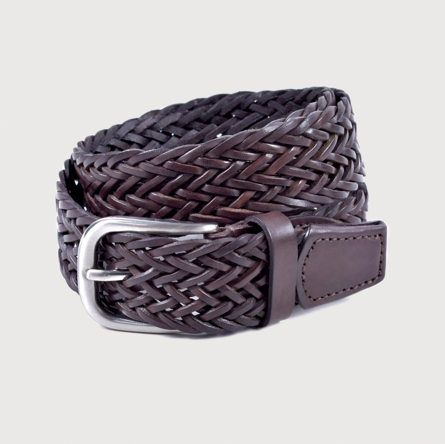 Braided Leather Belt - Brown